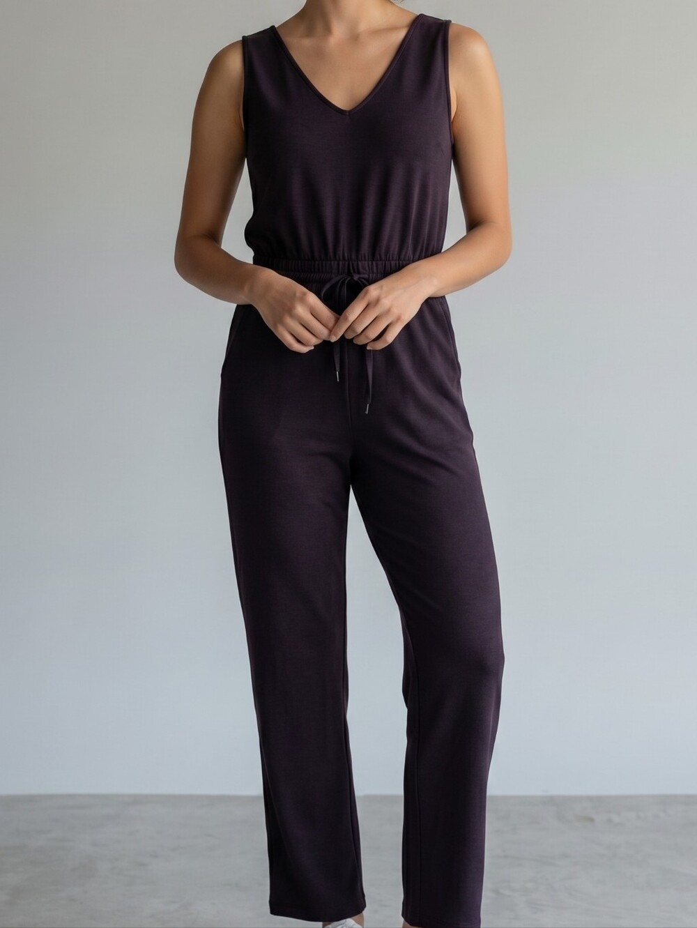 Athleta Black Sleeveless V-Neck Maxi Wide-leg Jumpsuit XS